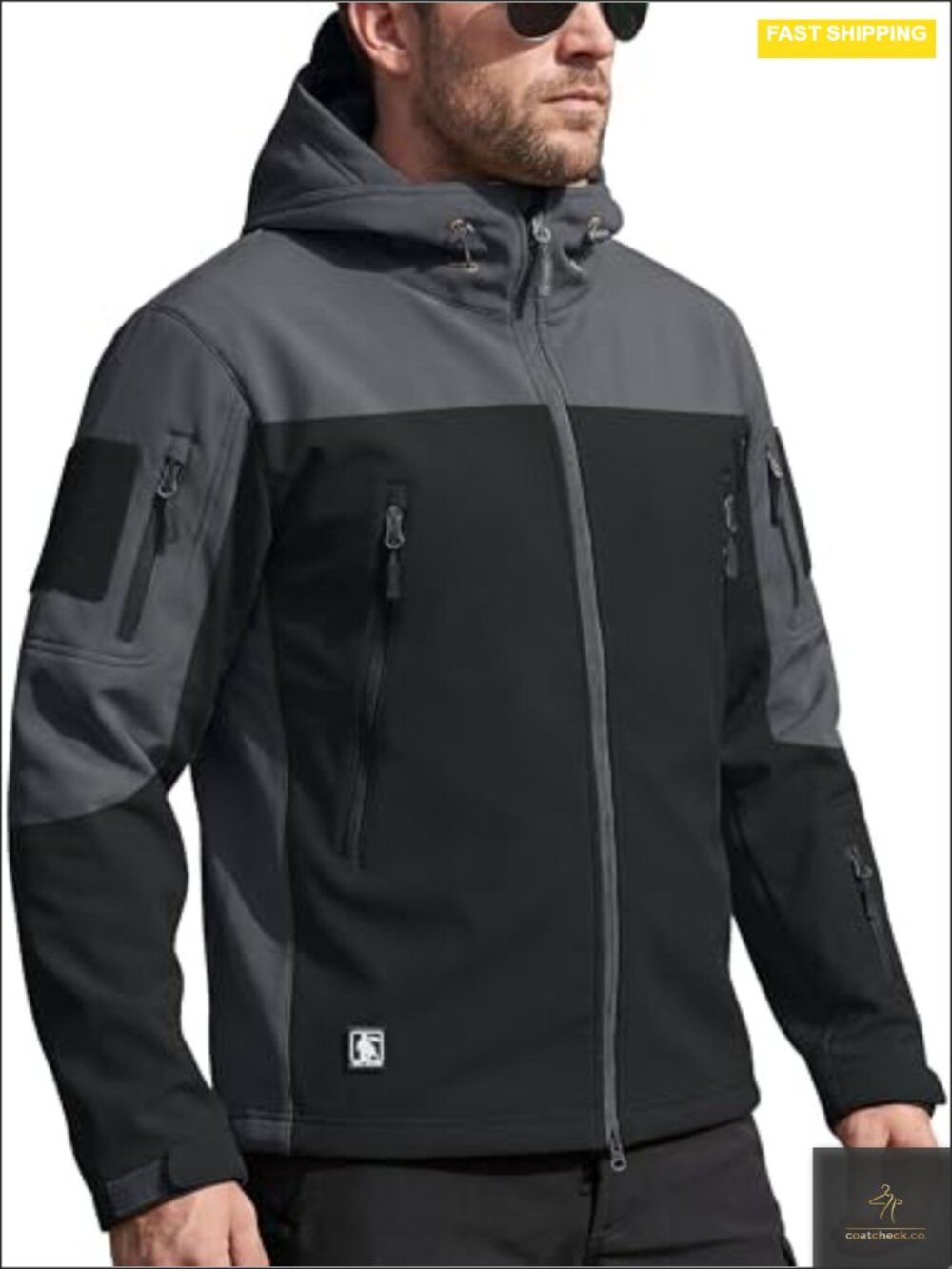 Men's Waterproof Softshell Jacket with Hood, Fleece Lined, Windproof